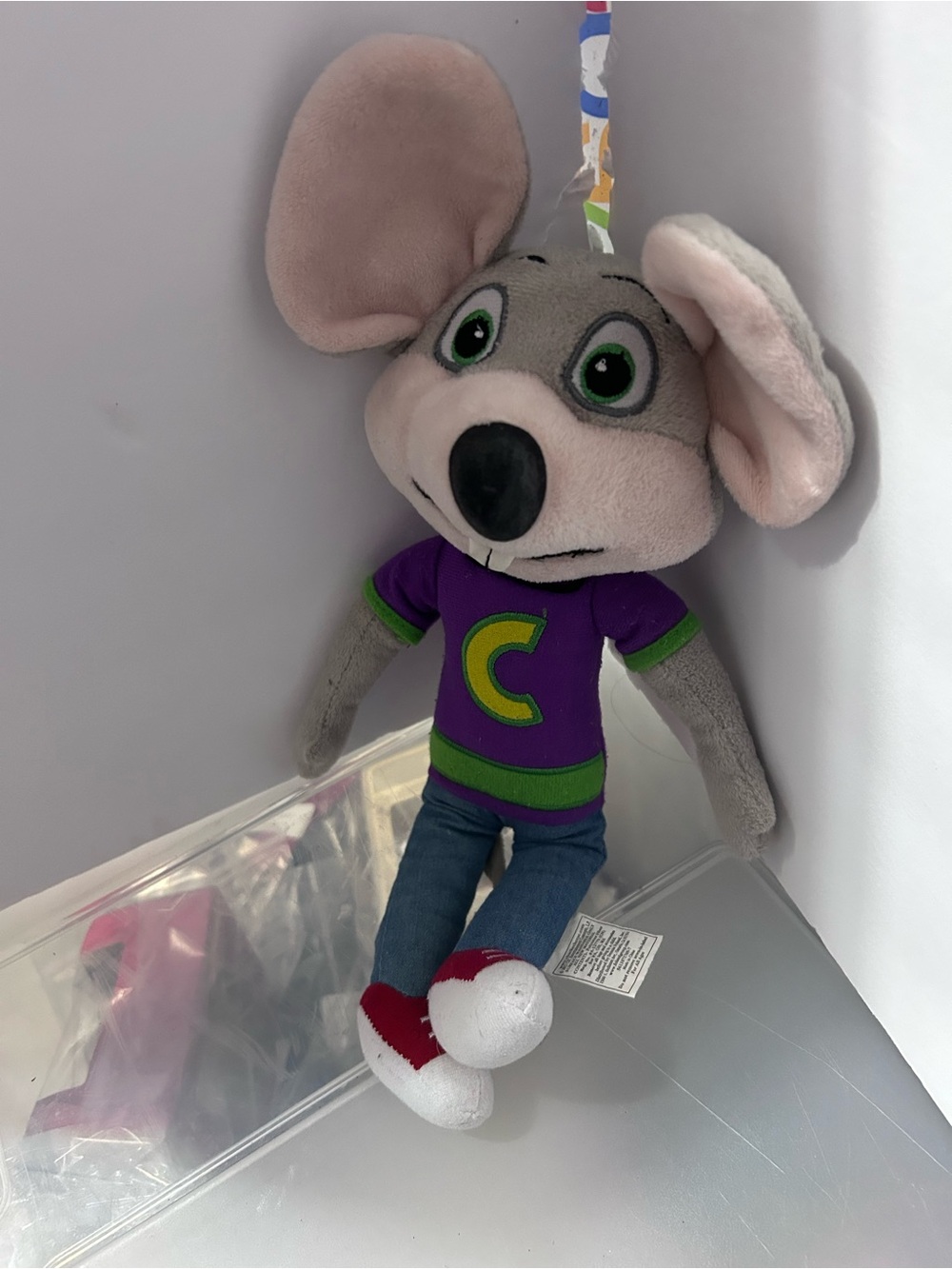 Gray Plush Mouse Toy with Purple & Green Shirt